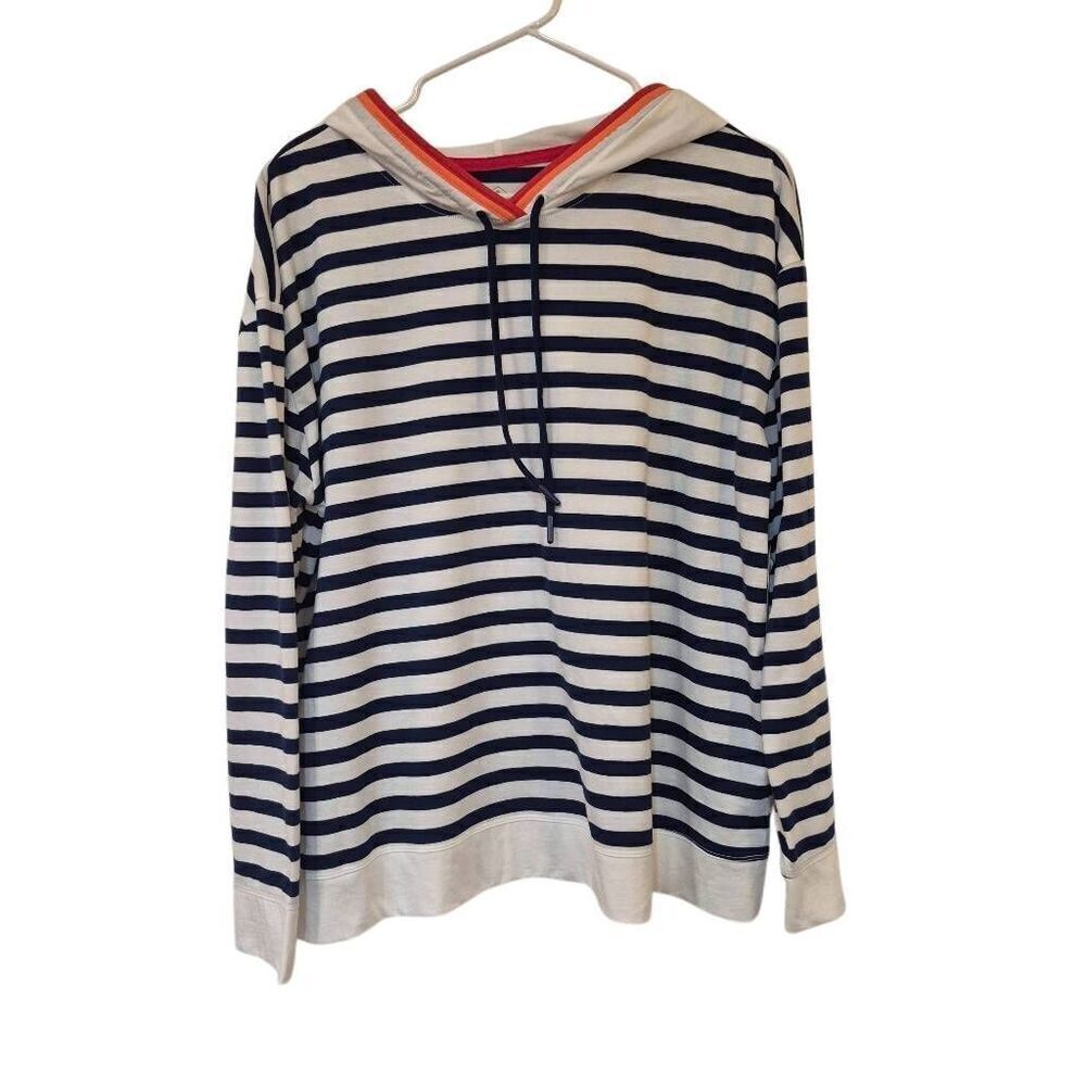 St. John's Bay Women's Navy & White Striped Cotton/Poly Lightweight Hoodie NEW